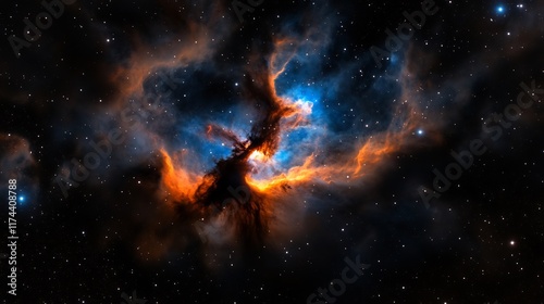 Cosmic Nebula: A Celestial Tapestry of Orange and Blue