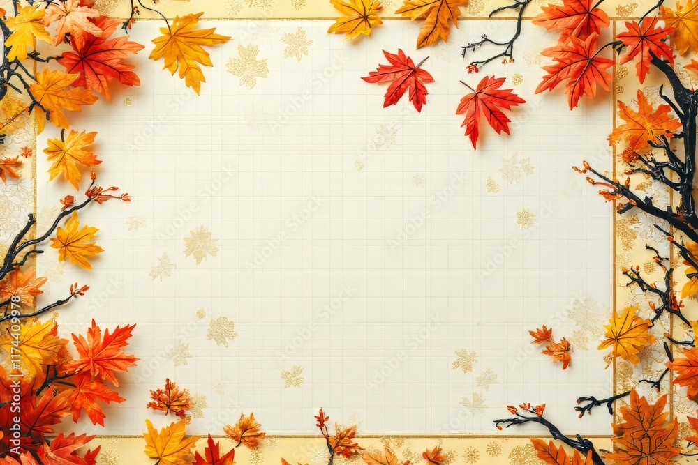 Colorful autumn leaves frame a blank space on a warm background. Colorful autumn leaves frame a blank space on a warm background.