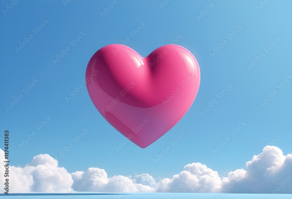 Ren And Pink Heart with Sky Blue Background, Symbol Of Love Ren And Pink Heart with Sky Blue Background, Symbol Of Love