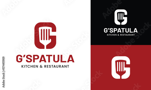Letter Initial G Spatula Logo Design Template. Suitable for Restaurant Kitchen Bistro Cafe Catering Eatery Grill Barbeque or Chef Cook Kitchener Food Blogger Business Brand Company Logo Design