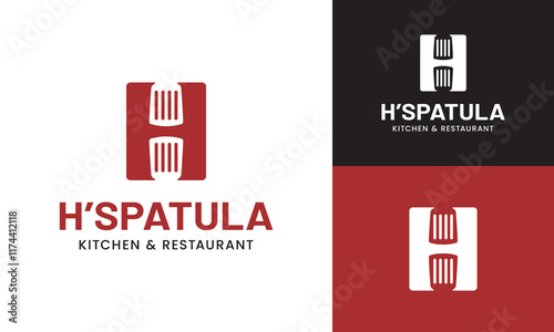 Letter Initial H Spatula Logo Design Template. Suitable for Restaurant Kitchen Bistro Cafe Catering Eatery Grill Barbeque or Chef Cook Kitchener Food Blogger Business Brand Company Logo Design