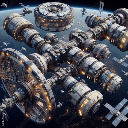 348 Space Station Module A modular illustration of a space stati photo