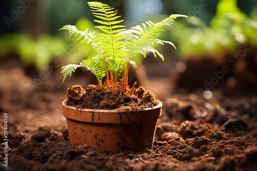 idea of growth and change is represented by a soil pot, illustrating how nature can flourish in confined environments photo