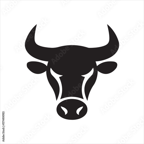 Bull Head Logo, Farm Animal Vector, Livestock Illustration, Company Brand Icon. Black silhouette with head bull. Buffalo head vector icon. Angry animal. Vector logo.
