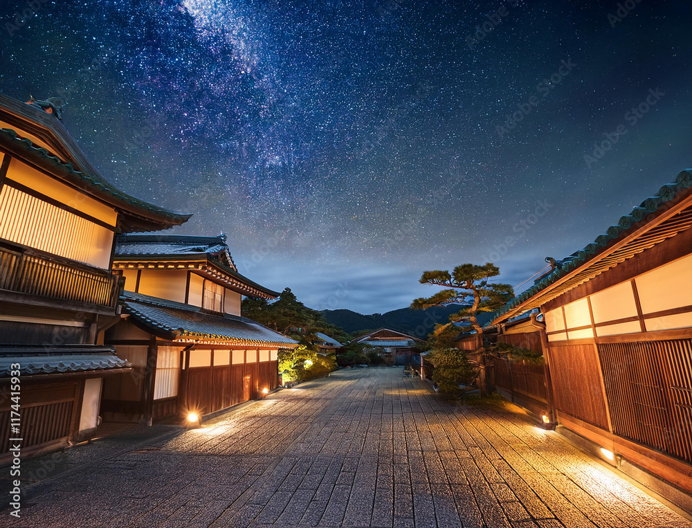 Naklejka premium Generated image 日本の街並みの夜景