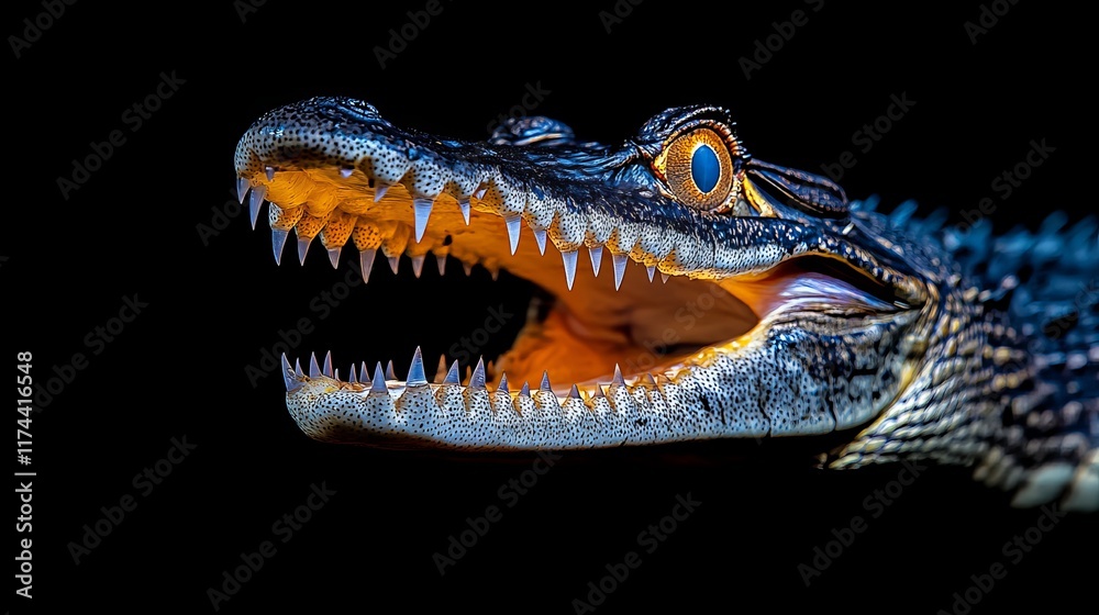 Obraz premium Crocodile Opening Its Mouth Wide to Reveal Sharp Teeth in Stunning Detail