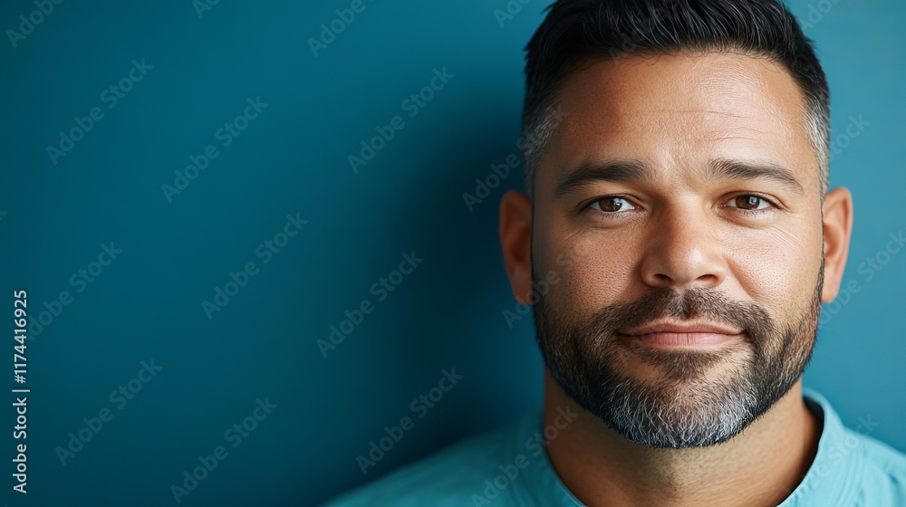 Fototapeta premium Man with Sharp Facial Features After Rhinoplasty Procedure Showcasing Defined Nose and Smile