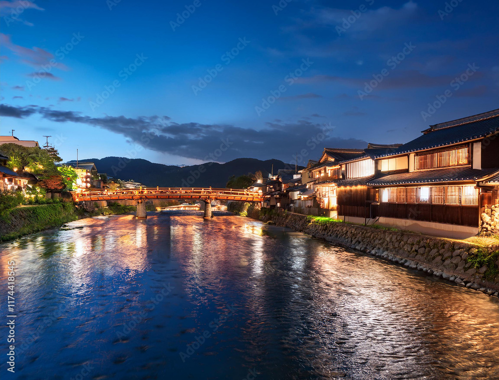 Fototapeta premium Generated image 日本の街並みの夜景