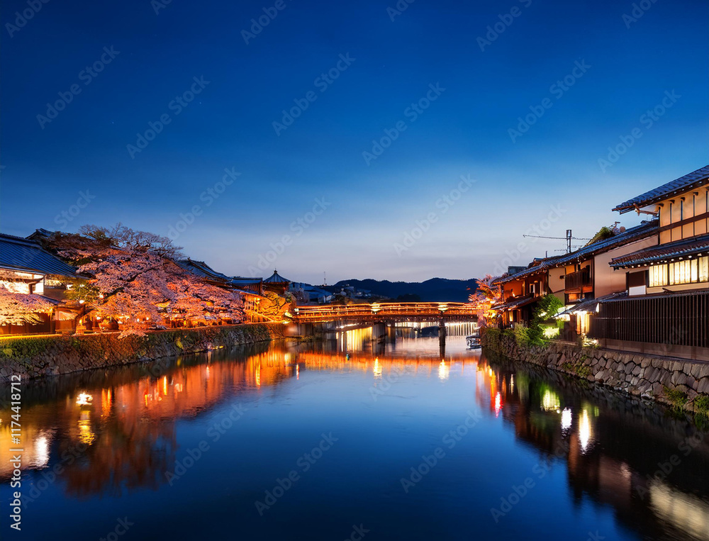 Fototapeta premium Generated image 日本の街並みの夜景