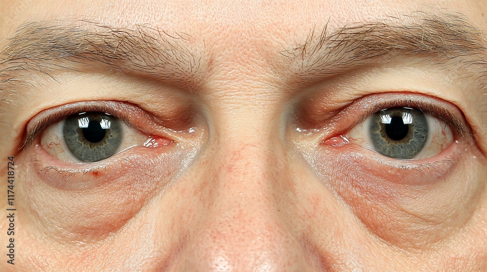 Fototapeta premium Close-up of a man eyes following eyelid surgery with visible details and textures