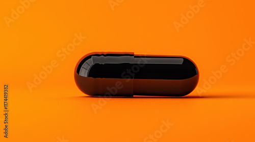 Healthcare Design: Black Medical Capsule on Eye-Catching Orange Background photo