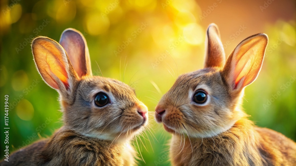 Fototapeta premium Adorable Bunnies Gazing at Each Other - Cute Easter Stock Photo