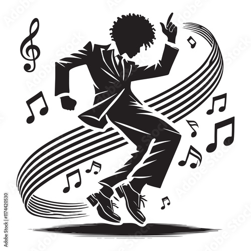 Jive Silhouette Vector Illustration, Solid White Background.