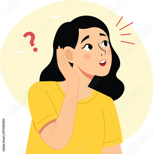 women Hearing, listening, curiosity, gossip, deafness, illustration.