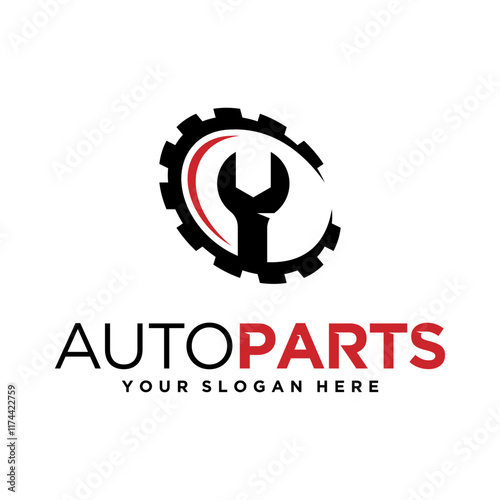 Modern logo design with car parts and a wrench, symbolizing auto repair services.