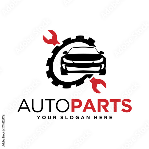 Sleek vector logo combining car parts and tools, ideal for auto repair branding.