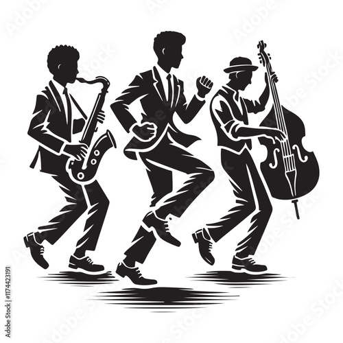 Jive Silhouette Vector Illustration, Solid White Background.