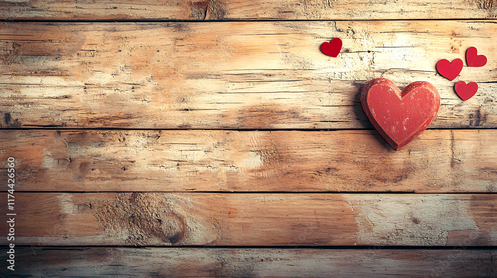 Fototapeta premium Happy valentine day or mother day with symbol heart shape on wooden table, holiday concept, Generative ai