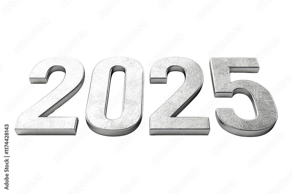 Bold silver 2025 sign industrial setting graphic design Bold silver 2025 sign industrial setting graphic design