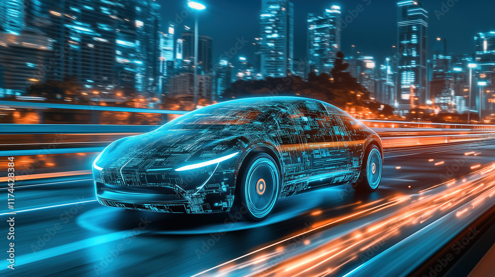 Sleek Self-Driving Car in an Ultra-Modern Urban Setting with Neon Lights and Futuristic City Design Sleek Self-Driving Car in an Ultra-Modern Urban Setting with Neon Lights and Futuristic City Design