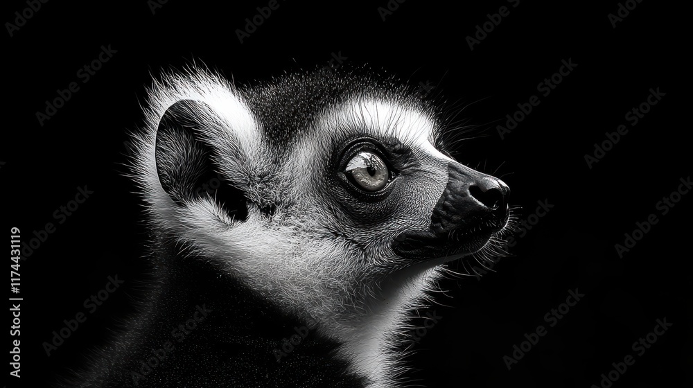 Obraz premium A portrait of a Lemur Catta, with its striking eyes and iconic black-and-white fur, photographed in the wild, radiating natural beauty and raw authenticity.