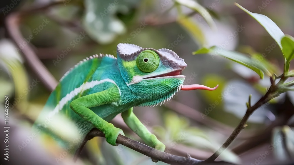 Macro shot of a colorful chameleon blending with its surroundings Macro shot of a colorful chameleon blending with its surroundings