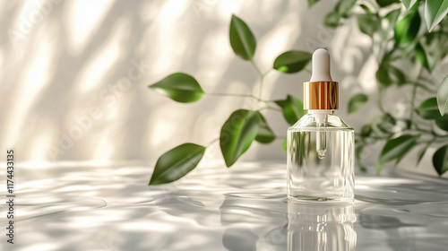 Minimalist Image of Skincare Oil Droplet with Smooth Texture on White Background photo