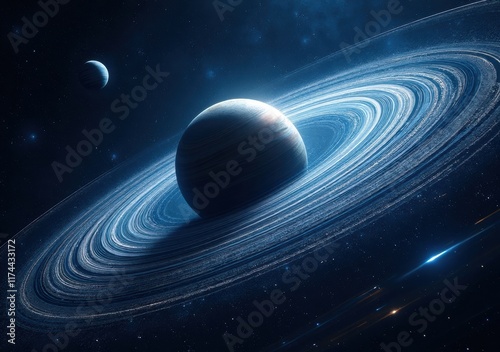 Colorful celestial scene featuring planets and rings in a cosmic landscape photo