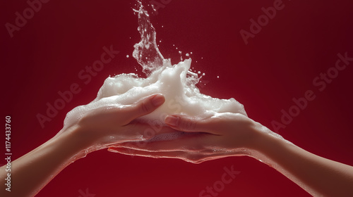 Hand Cleaning Flyer with Soap and Water Elements, Highlighting Skincare and Sanitation photo