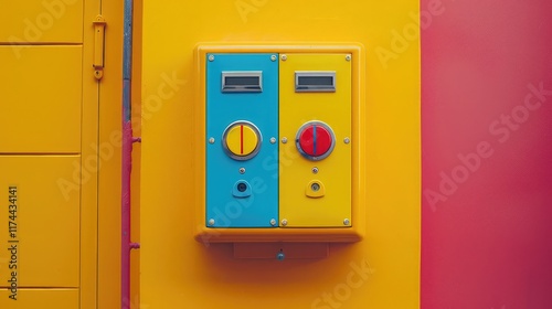 A vibrant and colorful switchboard protector pops on a bright yellow background, its playful design brightening the space photo