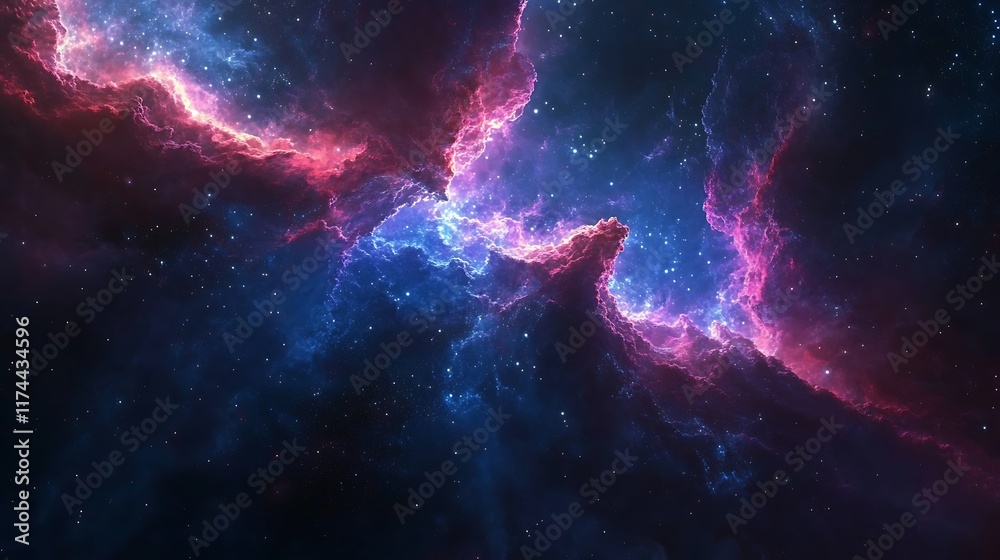 Fototapeta premium Hypnotic neon fractals expanding endlessly into the starry void