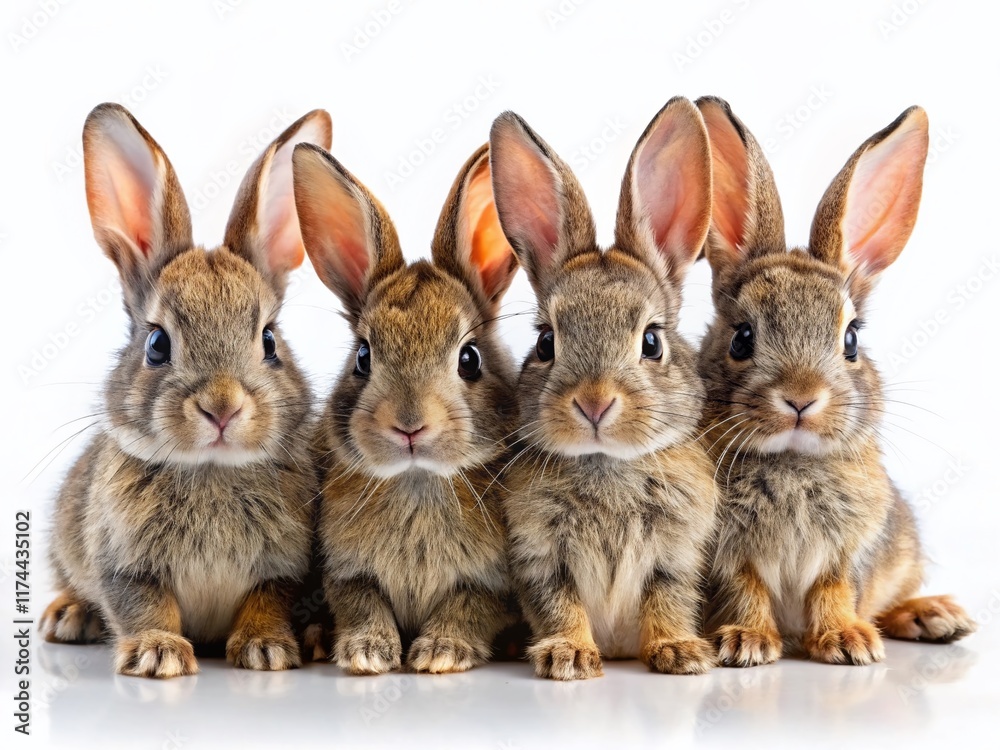 Adorable Young Rabbits: Diverse Poses & Angles, Isolated on White Background - Stock Photo Adorable Young Rabbits: Diverse Poses & Angles, Isolated on White Background - Stock Photo