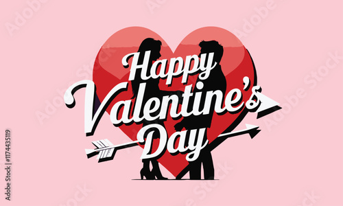 Valentine's Day background vector silhouette of a couple in a heart is easily editable.