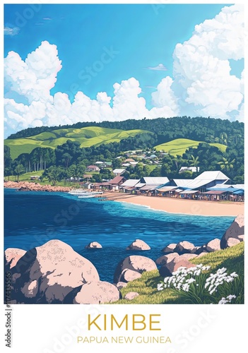 Kimbe Papua new guinea Travel Poster Flat Illustration Print Decor Gift Canvas Wall Art Gift photo