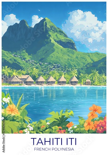 Tahiti iti French polynesia Travel Poster Flat Illustration Print Decor Gift Canvas Wall Art Gift