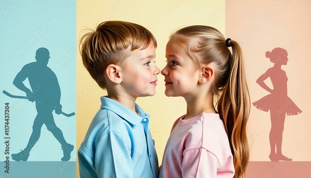 Kids Hockey & Ballet, Boy and Girl, Gender Roles, Childhood Sports Kids Hockey & Ballet, Boy and Girl, Gender Roles, Childhood Sports