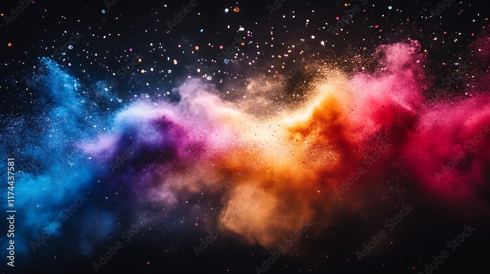 Naklejka premium Vibrant Color Explosion with Sparkling Confetti