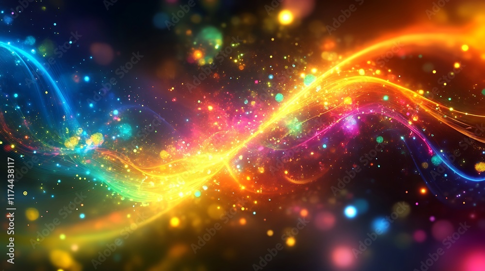 Obraz premium Flowing neon fractals illuminating a galactic scene filled with vibrant light