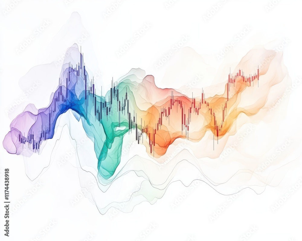 Naklejka premium Abstract colorful data visualization with smooth wave patterns and diverse hues.