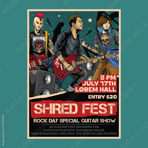 Rock music live festival poster in vector illustration style