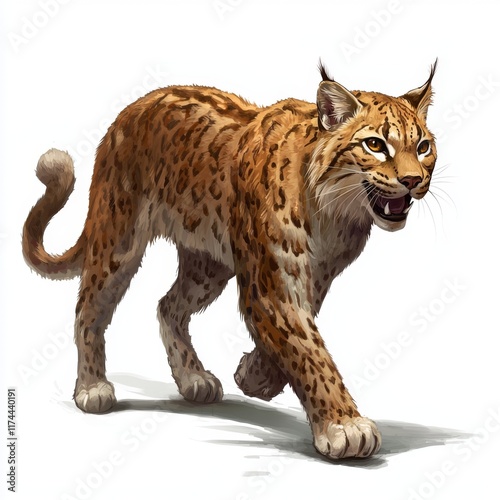 Captivating Illustration of a Realistic Lynx Walking in a Natural Setting with Detailed Fur and Expressive Features photo