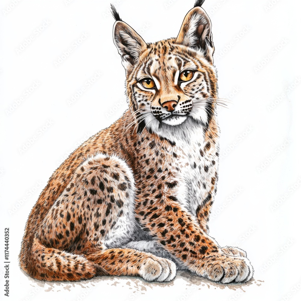 Realistic Illustration of a Lynx in a Natural Pose with Detailed Fur and Striking Facial Features Realistic Illustration of a Lynx in a Natural Pose with Detailed Fur and Striking Facial Features