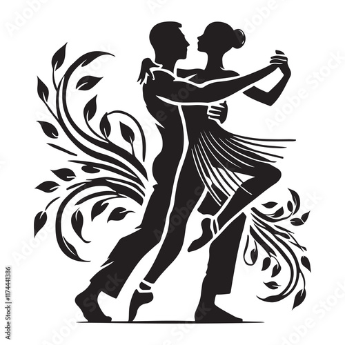 Kizomba Silhouette Vector Illustration, Solid White Background.