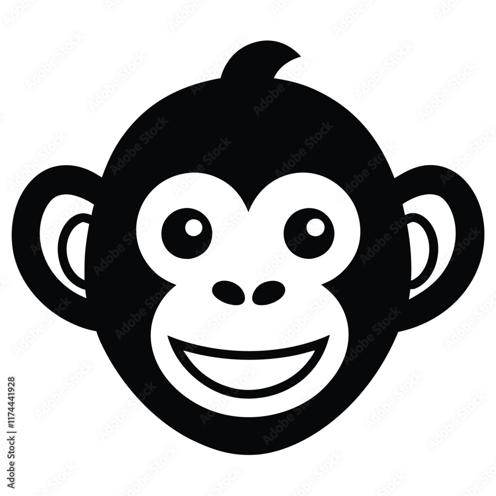 A simple monkey face with minimal details, round ears, and a smile, vector style. A simple monkey face with minimal details, round ears, and a smile, vector style.