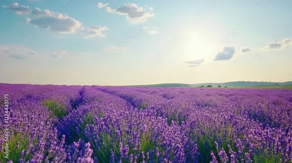 Blooming Lavender Field Under Summer Sky Blooming Lavender Field Under Summer Sky