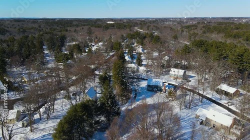 Aerial view of Bedford residence area in winter in town of Bedford, Massachusetts MA, USA.  photo