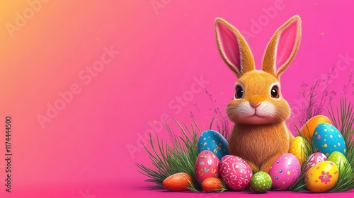  Easter pattern featuring bunnies, carrots, and festive eggs, arranged in a harmonious design with vibrant and playful colors