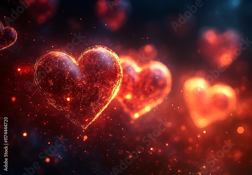 Group of Hearts with Flames in a Fiery, Passionate Display.


