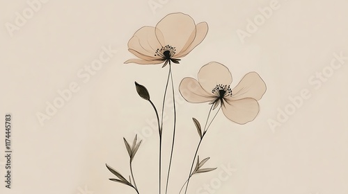 A minimalist depiction of flowers sketched on a neutral cream surface