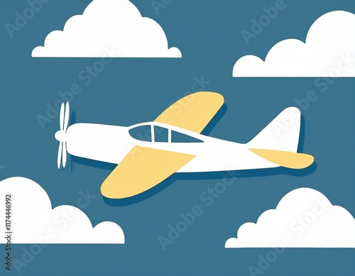 黄色いプロペラ機が空を飛ぶイラスト